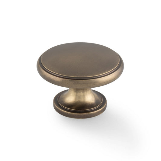 Cambridge Antique Brass Round Cupboard Knob - 38mm