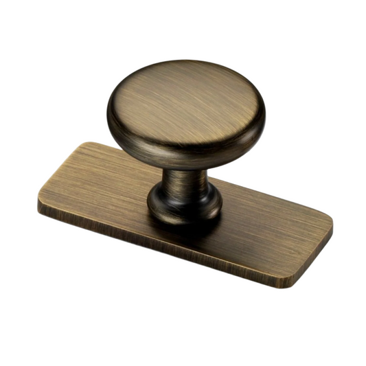 Banbury American bronze cabinet knob on backplate from Crofts & Assinder