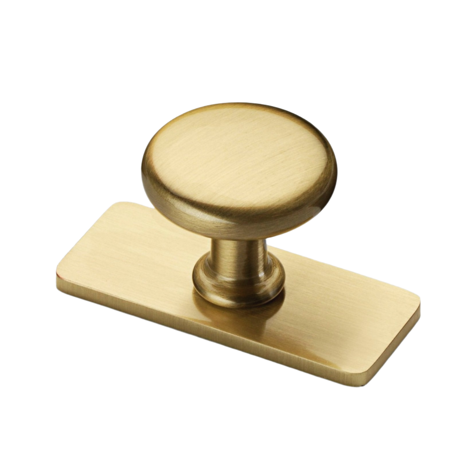 Banbury brushed satin brass cabinet knobs on backplate - Crofts & Assinder
