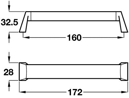 172mm Cabinet Door Handle - Oval Bar - 160mm Centres
