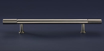 Broadway Brushed Satin Nickel Cabinet Bar Handle on Blue Cabinetry