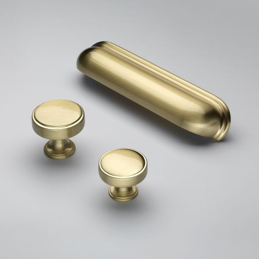 Calgary Brushed Satin Brass Cabinet Cup Handles - 128mm Centres