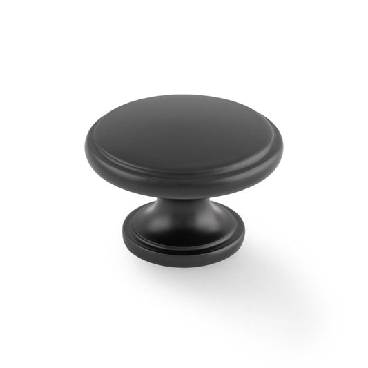 Cambridge Matt Black Round Cupboard Knob - 38mm
