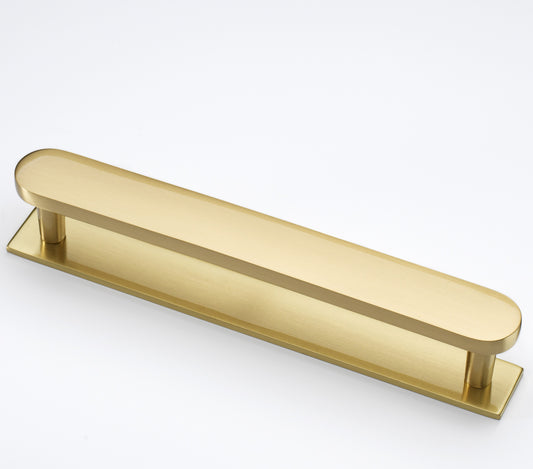Cambridge Solid Brass Cabinet Bar Handle on Backplate in Brushed Satin Brass Finish