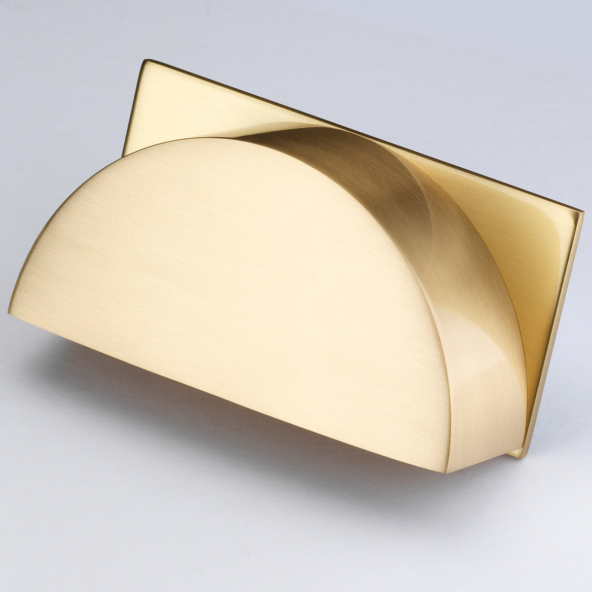Cambridge brushed satin brass cabinet cup handle on backplate
