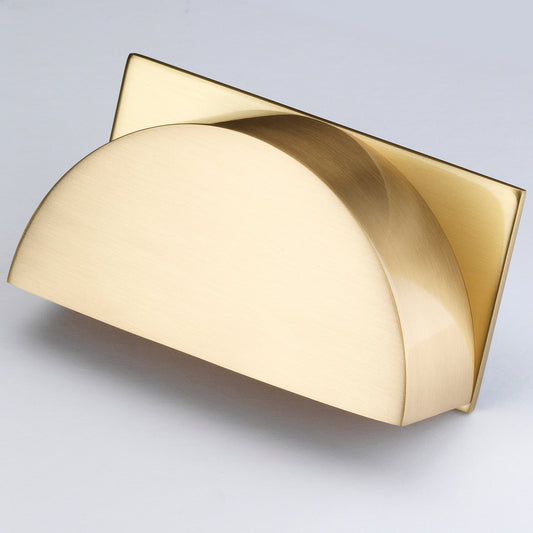 Cambridge brushed satin brass cabinet cup handle on backplate