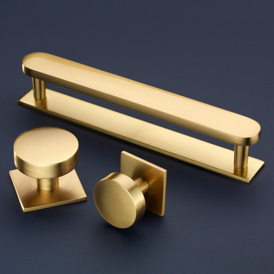 Cambridge Solid Brass Cabinet Bar Handle and Knobs in Brushed Satin Brass Finish