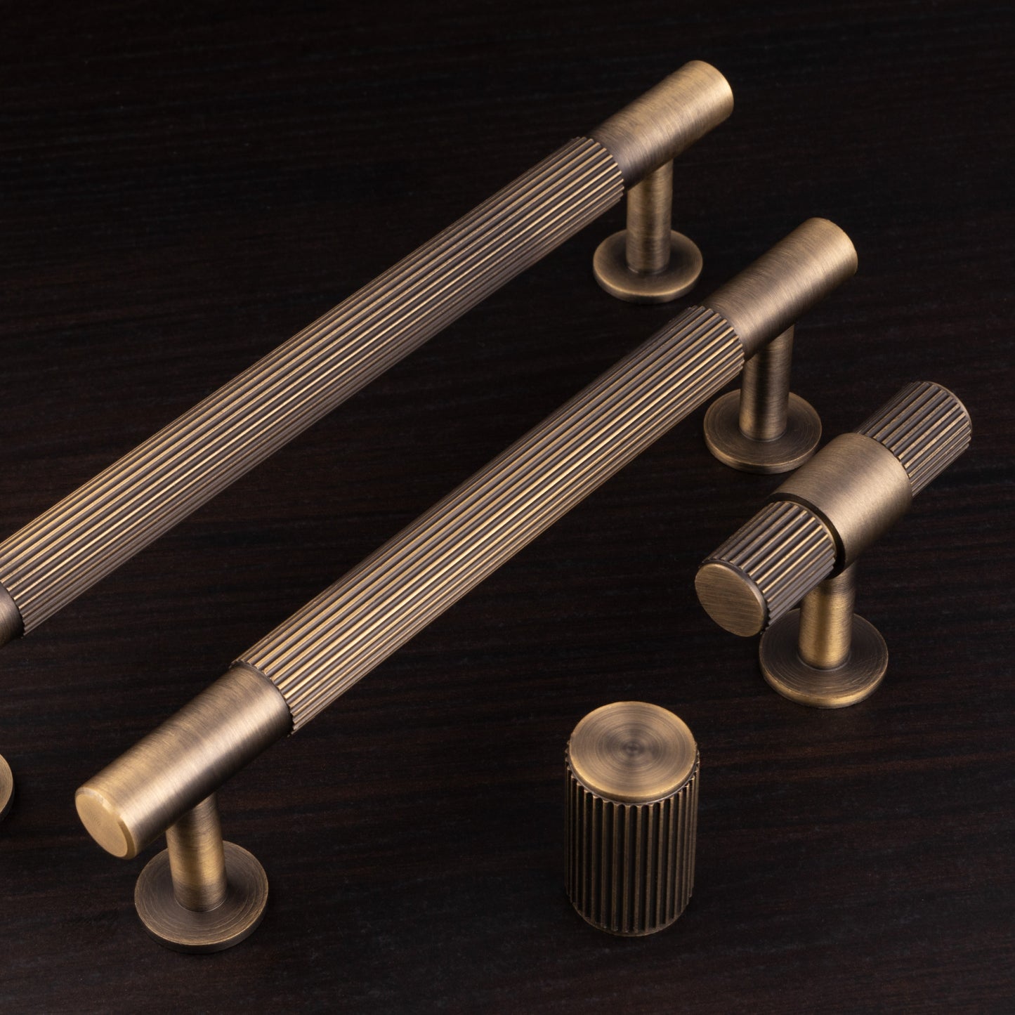 Lines Antique Brass Reeded T Bar Cabinet Handles