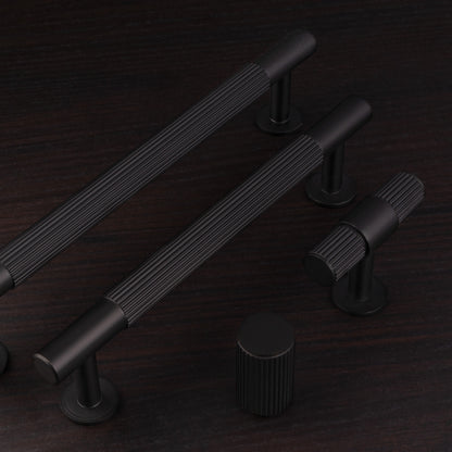 Lines Matt Black Reeded T Bar Cabinet Handles