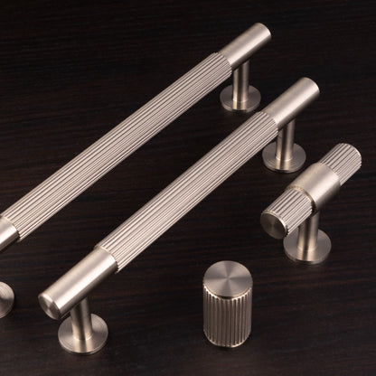 Lines Satin Nickel Reeded T Bar Cabinet Handles