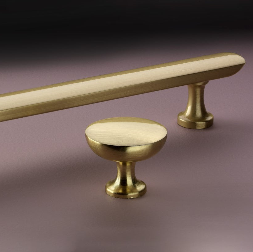 Crofts & Assinder Dorchester Brushed Satin Brass 38mm Cabinet Knob With Matching Handle