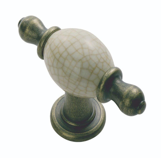 Crackle Glaze Porcelain Knob - Antique Brass Ivory Crackle Glaze