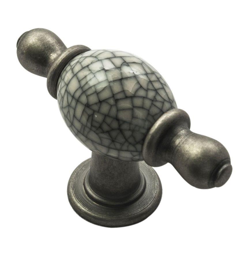 Crackle Glaze Porcelain Knob - Antique Steel Midnight Blue Crackle Glaze