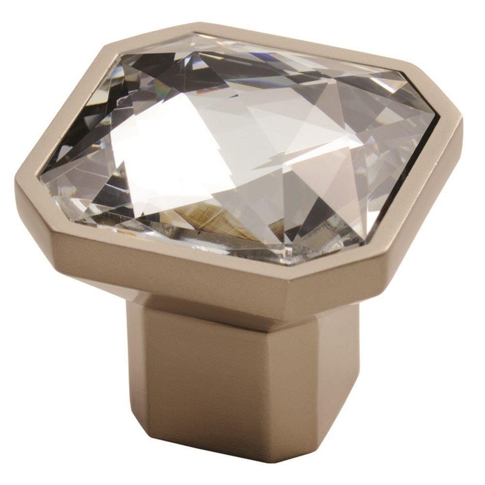 Square Crystal Knob - Matt Satin Nickel - 38mm