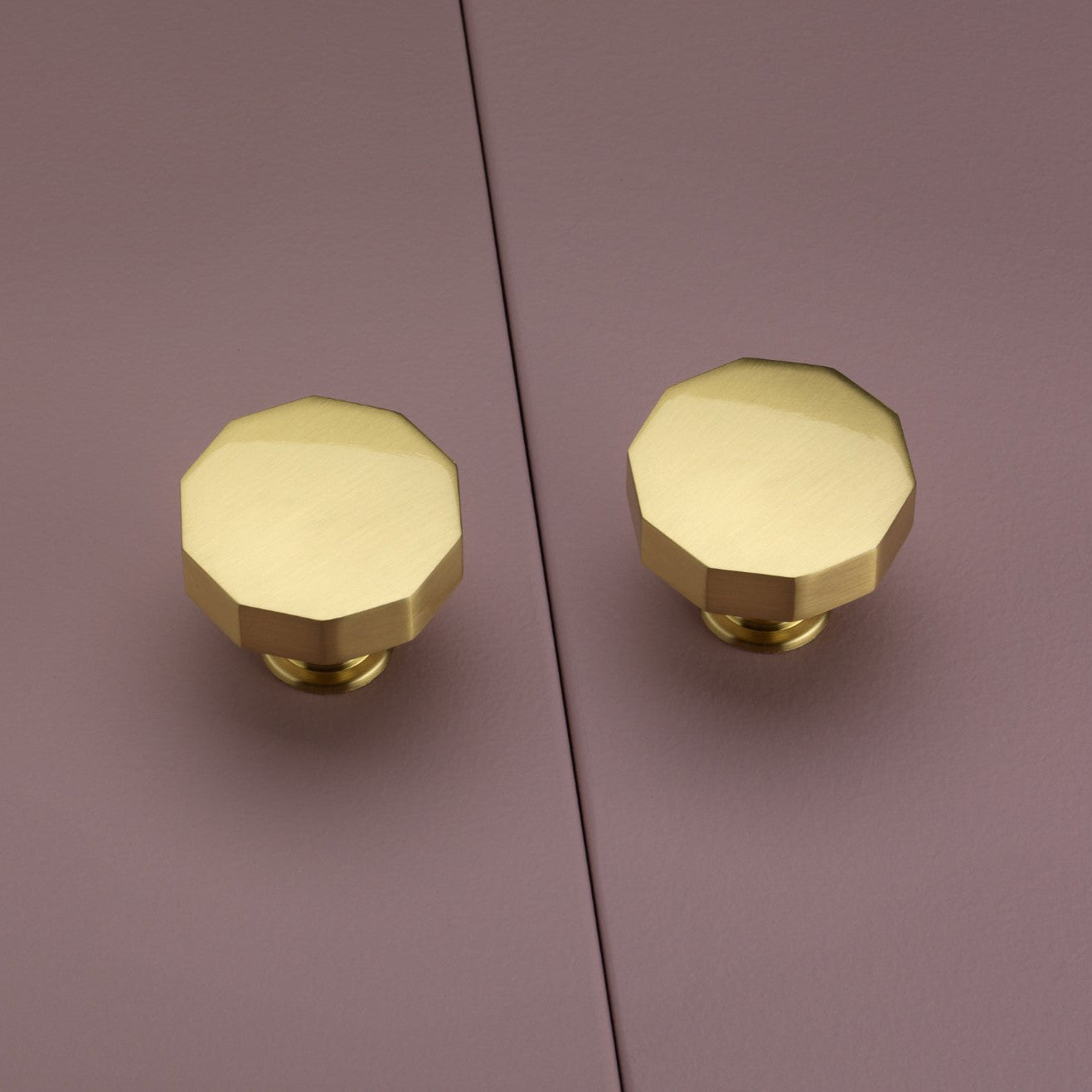 Leamington Decagonal Brushed Satin Brass Cabinet Knob - 40mm