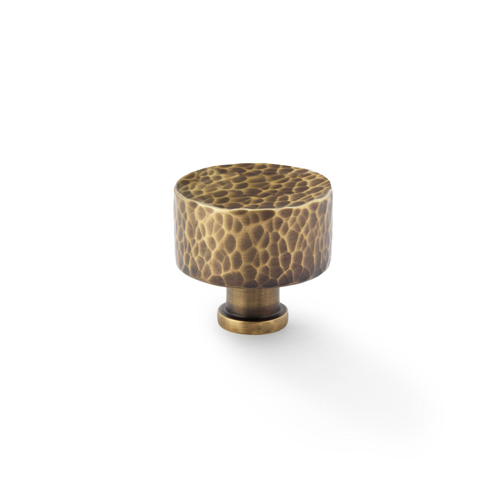 Leila Hammered Cupboard Knob - Antique Brass - 35mm