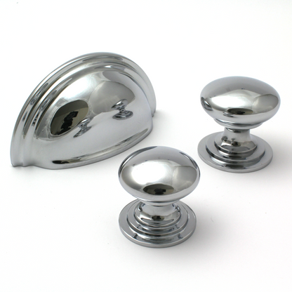 Victorian polished chrome cabinet knob with matching cup handle