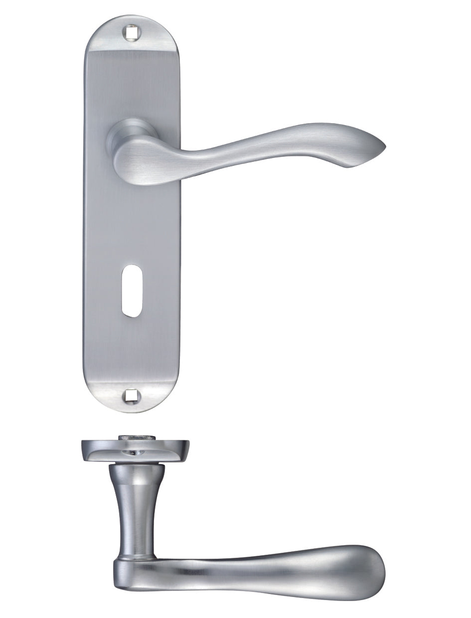 Arundel Door Handle on Backplate with Lock - Satin Chrome