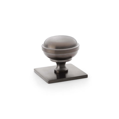 Quantock dark bronze PVD cabinet knob on square backplate - 34mm