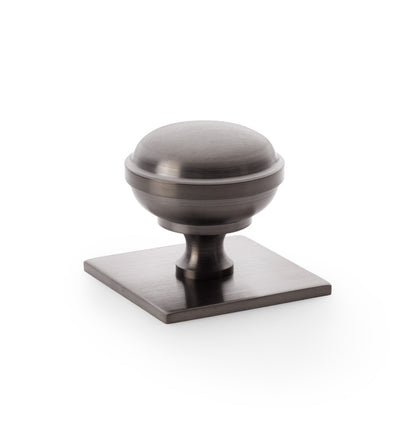 Quantock dark bronze PVD cabinet knob on square backplate - 38mm