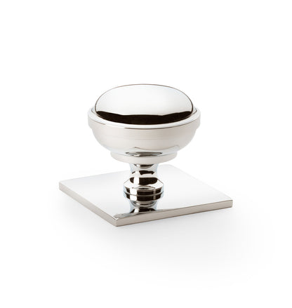 Quantock polished nickel cabinet knob on square backplate - 38mm