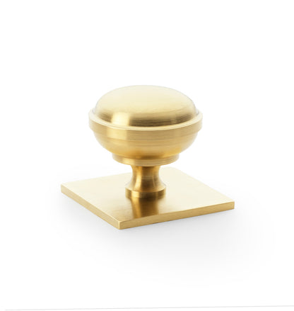 Quantock Satin Brass PVD Cupboard Knob on Square Backplate - 38mm