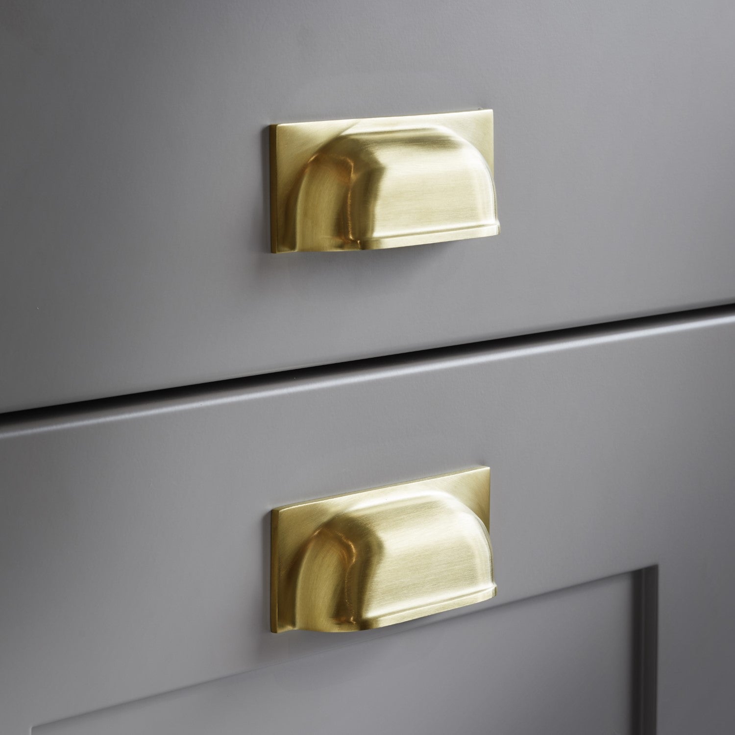 Quantock Satin Brass PVD Cabinet Cup Handle | 96mm Centres