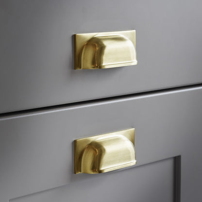 Quantock Satin Brass PVD Cabinet Cup Handle | 96mm Centres