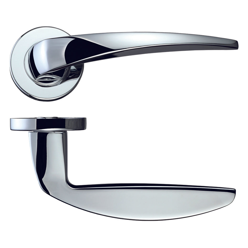 Cygnus Door Handle on Rose Polished Chrome