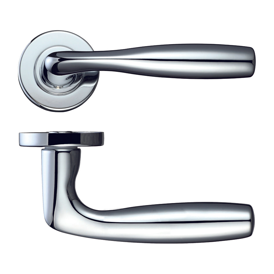 Corvus Door Handle on Rose Polished Chrome