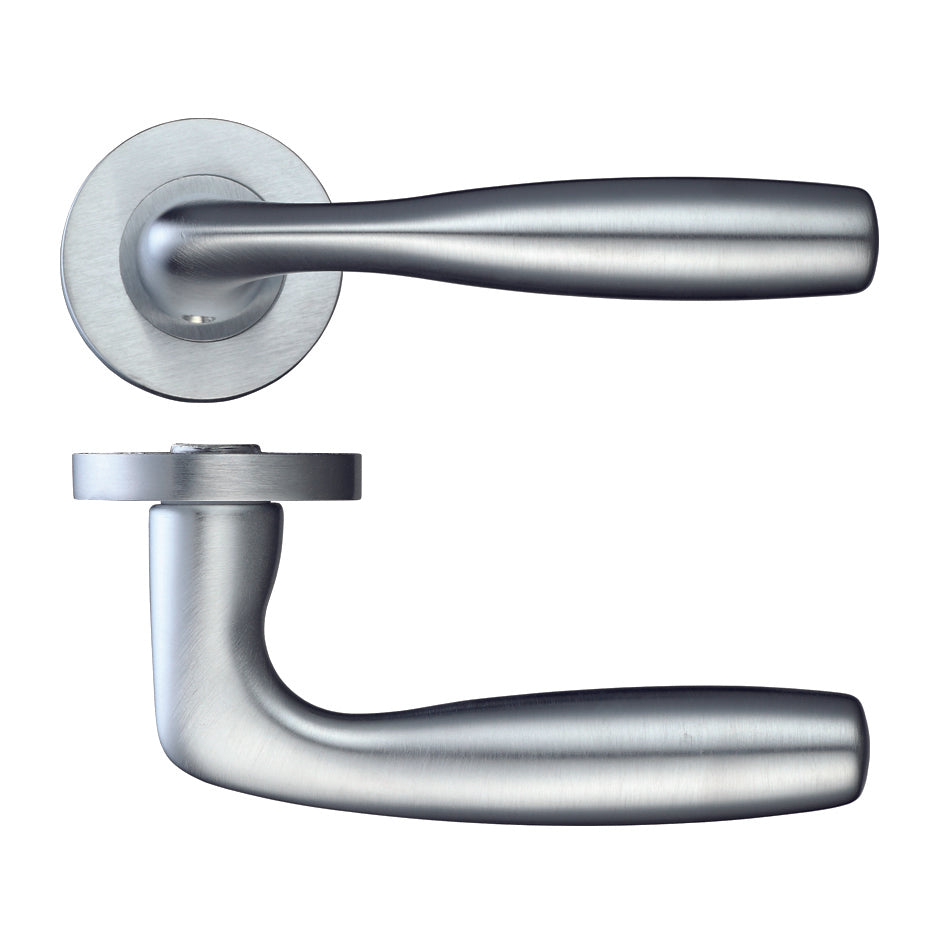 Corvus Door Handle on Rose Satin Chrome
