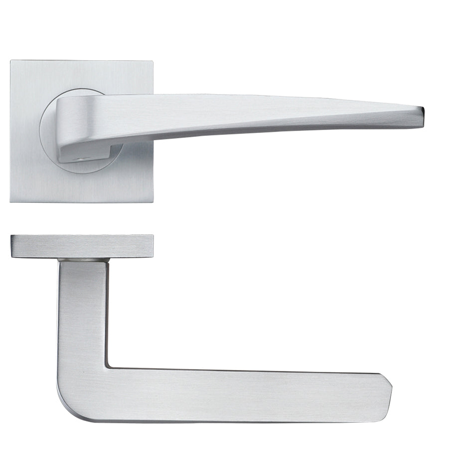 Dorado Satin Chrome Door Handles on Square Rose