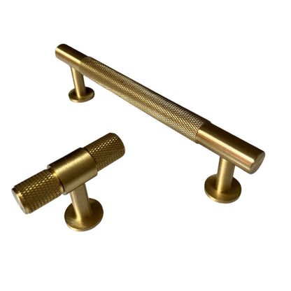 Satin Brass Knurled Matching T Handle and Knob