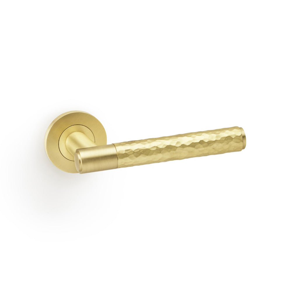 Spitfire Hammered Lever on Round Rose - Satin Brass