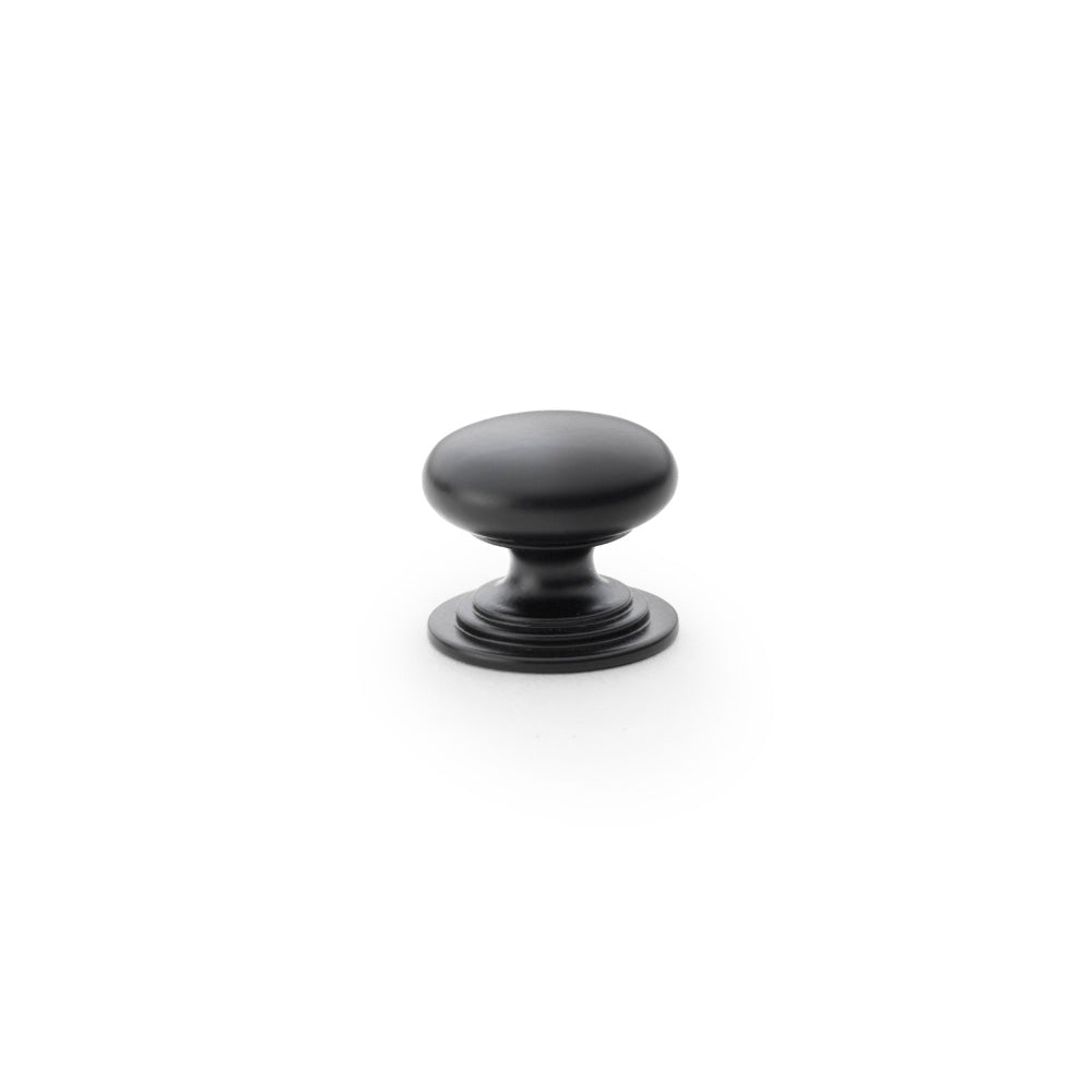 Waltz Round Cupboard Knob on Stepped Rose - Black - 25mm