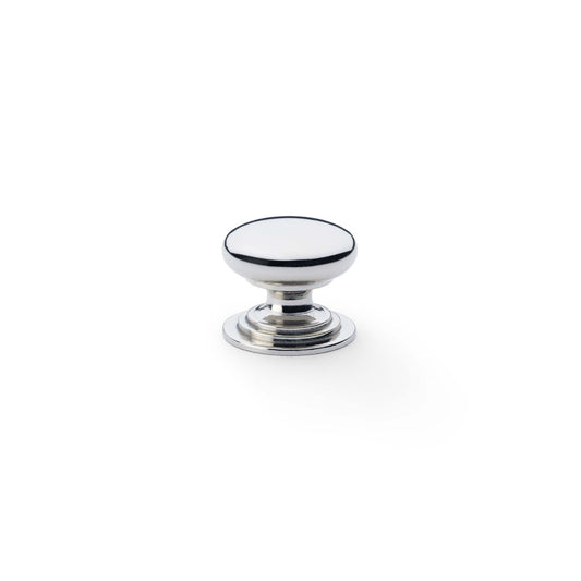 Waltz Round Cupboard Knob on Stepped Rose - Polished Nickel - 25mm