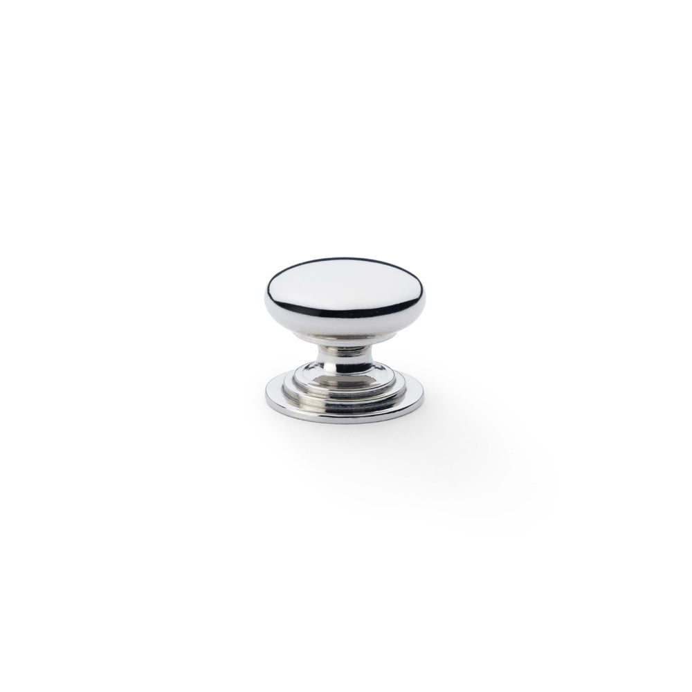 Waltz polished nickel cabinet knob on stepped rose - 25mm