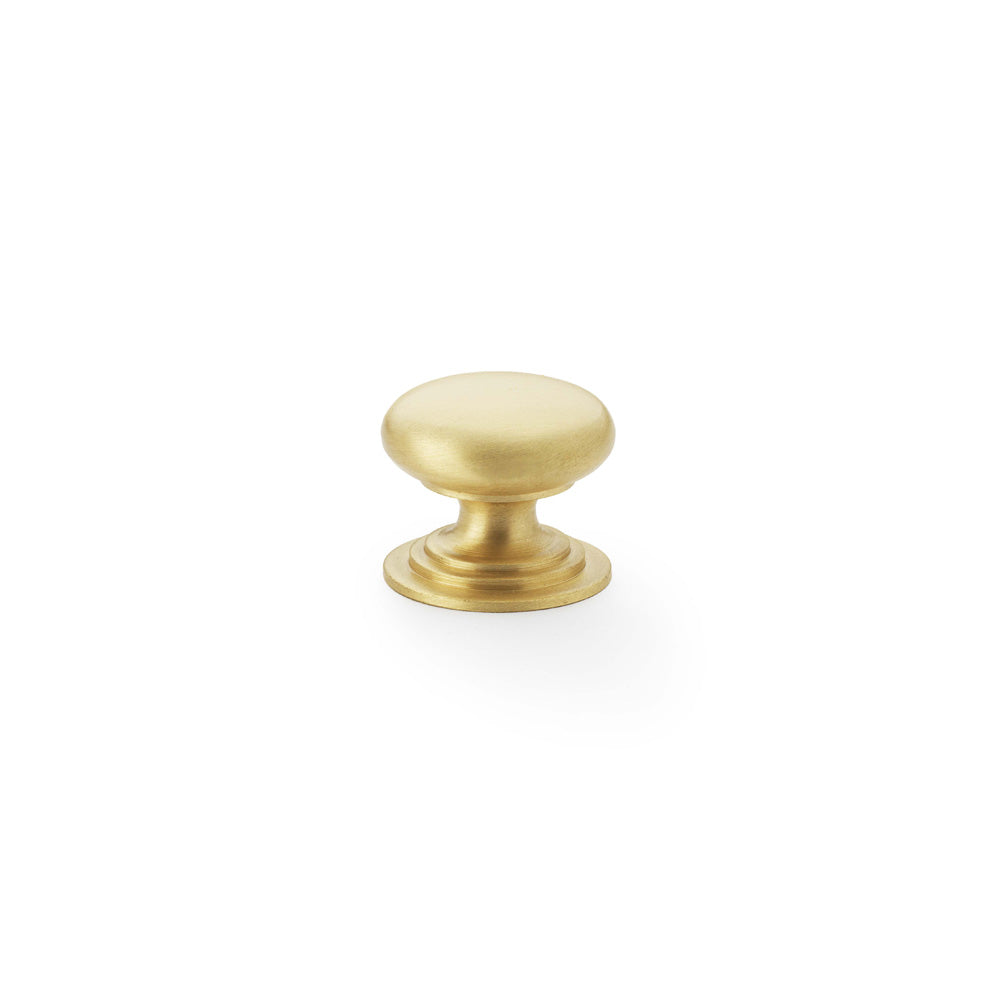 Waltz Round Cupboard Knob on Stepped Rose - Satin Brass - 25mm
