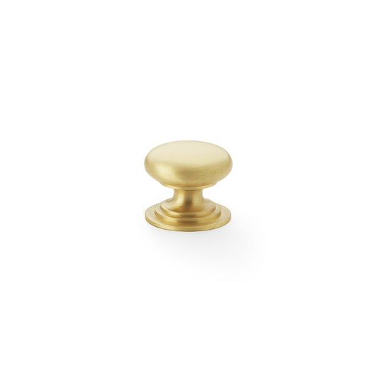 Waltz Round Cupboard Knob on Stepped Rose - Satin Brass - 25mm