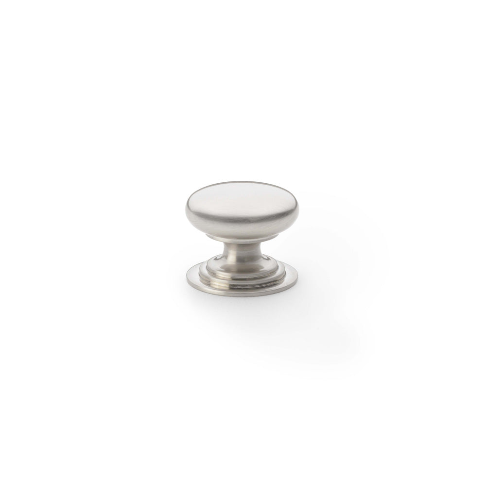 Waltz Round Cupboard Knob on Stepped Rose - Satin Nickel - 25mm