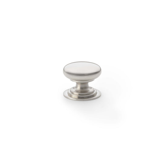 Waltz Round Cupboard Knob on Stepped Rose - Satin Nickel - 25mm