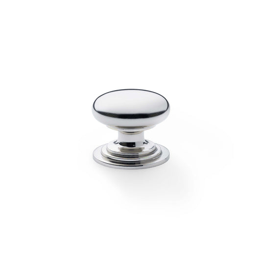 Waltz Round Cupboard Knob on Stepped Rose - Polished Nickel - 32mm