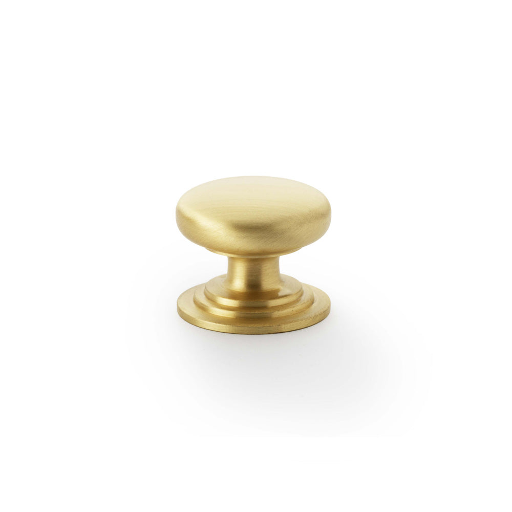 Waltz satin brass cabinet knob on stepped rose - 32mm