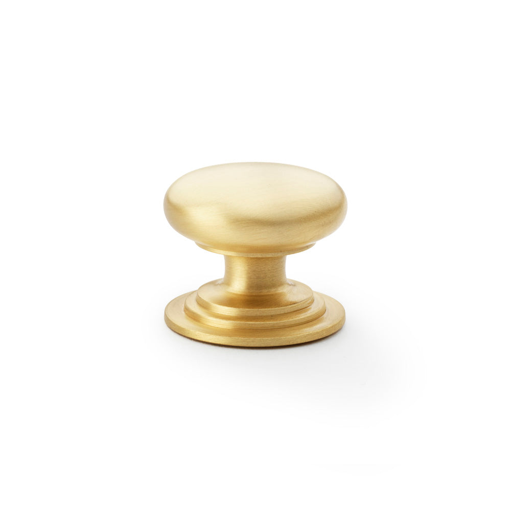 Waltz Round Cupboard Knob on Stepped Rose - Satin Brass - 38mm