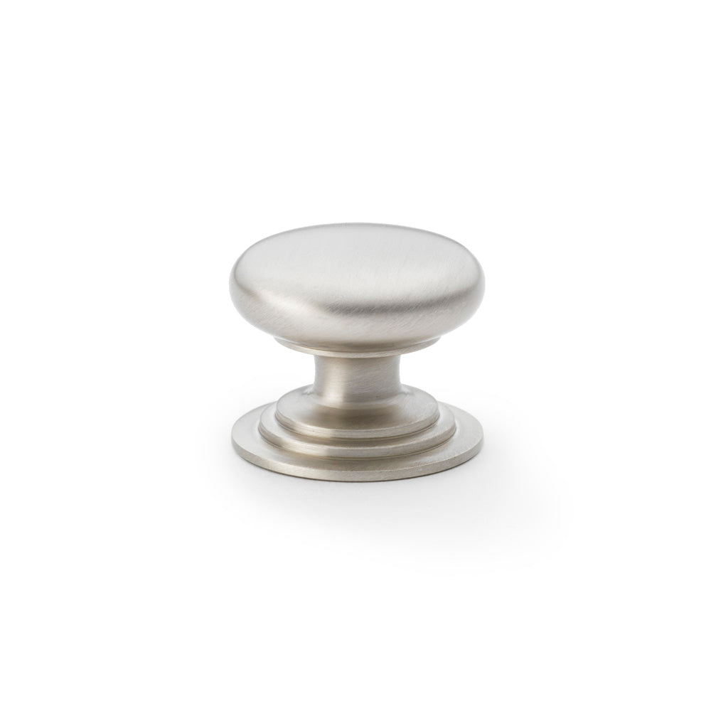 Waltz Round Cupboard Knob on Stepped Rose - Satin Nickel - 38mm