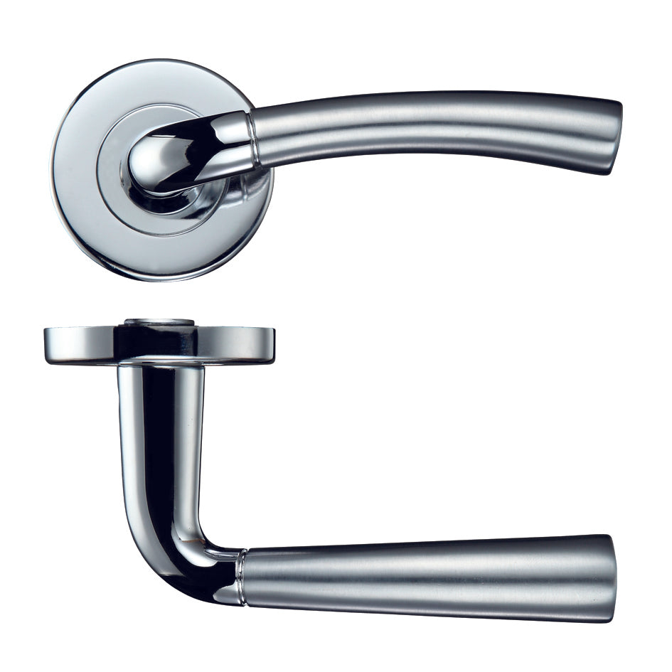 Girona Door Handle on Rose Satin/Polished Chrome