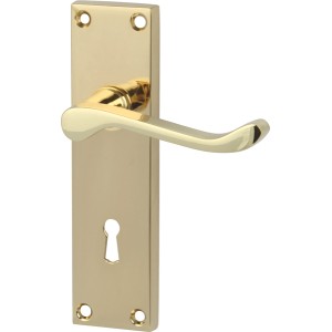 Polished Brass Victorian Scroll Door Handles with Lock