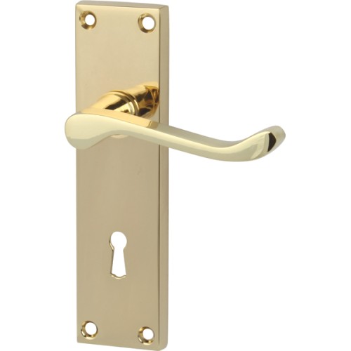 Polished Brass Victorian Scroll Door Handles with Lock