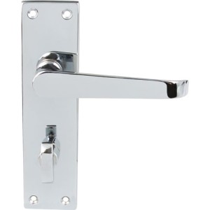 Polished Chrome Victorian Door Handles - Bathroom Lock Backplate
