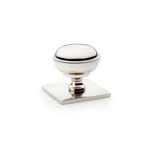 Quantock Polished Nickel Cupboard Knob on Square Backplate - 34mm